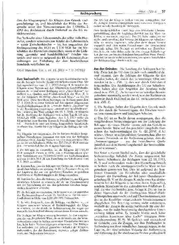 Vorschauseite 2: Einstehung des Zwischenhändlers für ein Verschulden des Herstellers (Konfitüren)