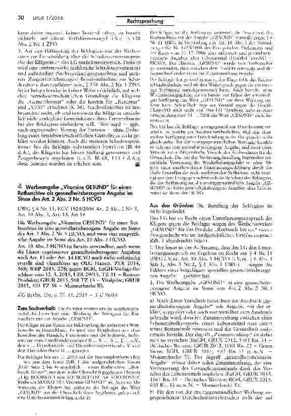 Vorschauseite 5: Einstehung des Zwischenhändlers für ein Verschulden des Herstellers (Konfitüren)