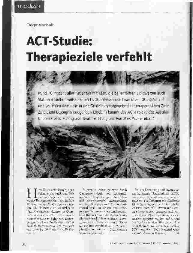 Vorschauseite 1: Originalarbeit - ACT-Studie: Therapieziele verfehlt