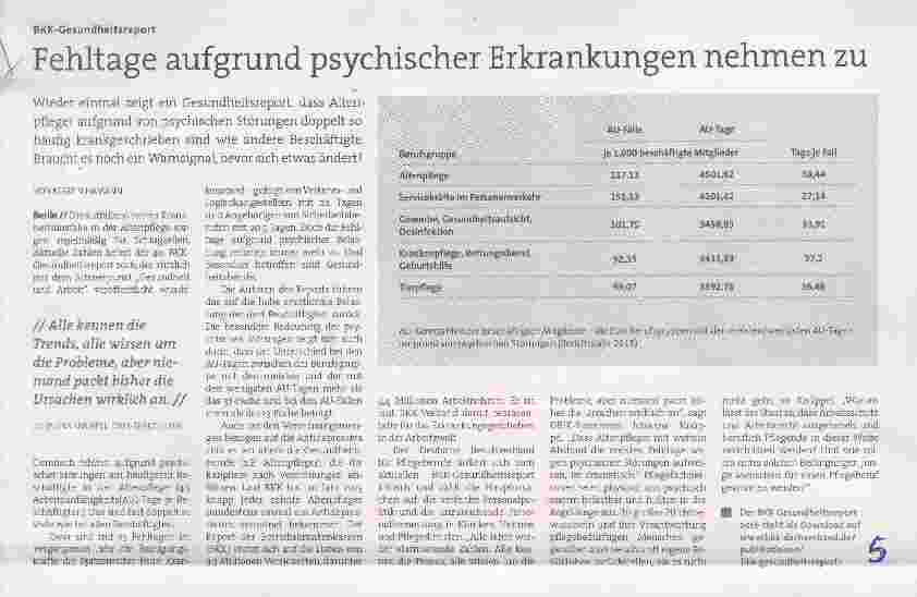Vorschauseite 1: BKK-GesundheitsreportFehltage aufgrund psychischer Erkrankungen nehmen zu