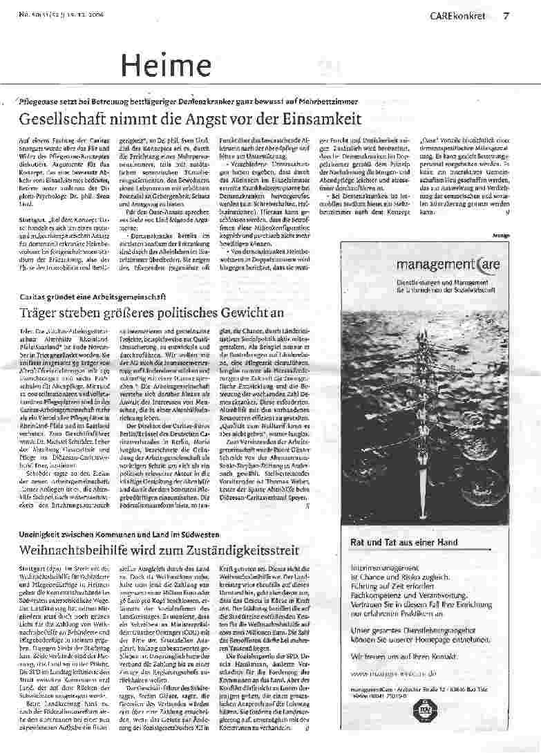 Vorschauseite 1: Gesellschaft nimmt die Angst vor der Einsamkeit