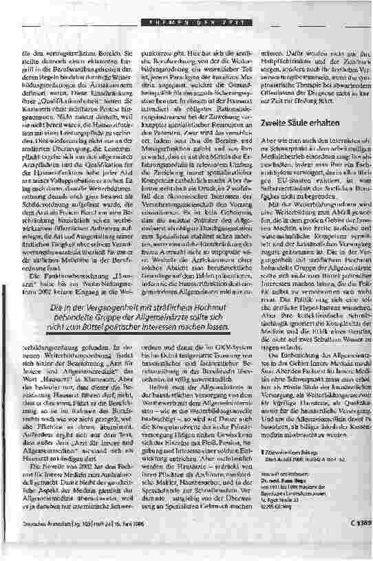 Vorschauseite 4: Hausärztliche VersorgungPlädoyer für den Allgemeininternisten