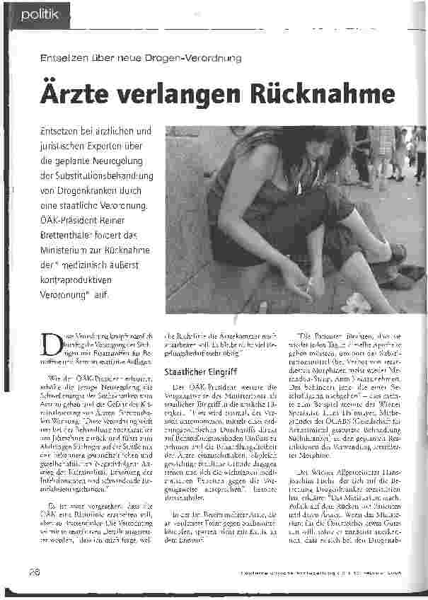 Vorschauseite 1: Entsetzen über neue Drogen-Verordnung - Ärzte verlangen Rücknahme