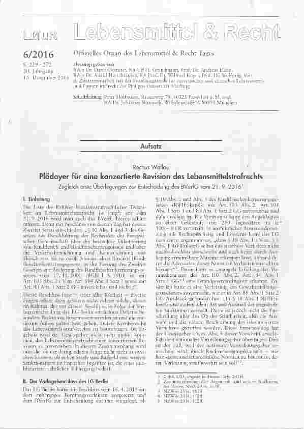 Vorschauseite 1: Plädoyer für eine konzertierte Revision des Lebensmittelstrofrechts