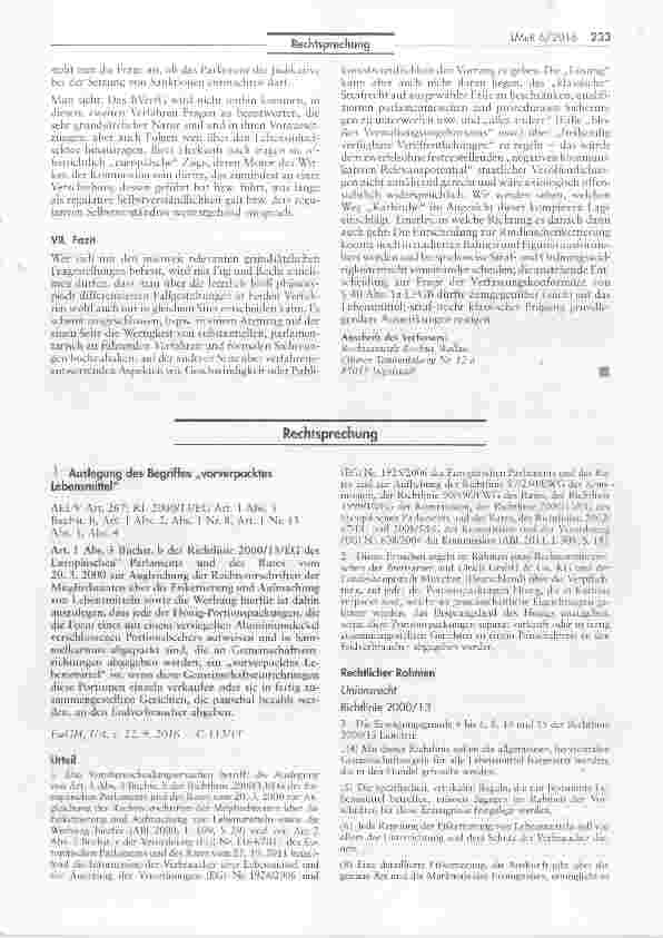 Vorschauseite 5: Plädoyer für eine konzertierte Revision des Lebensmittelstrofrechts