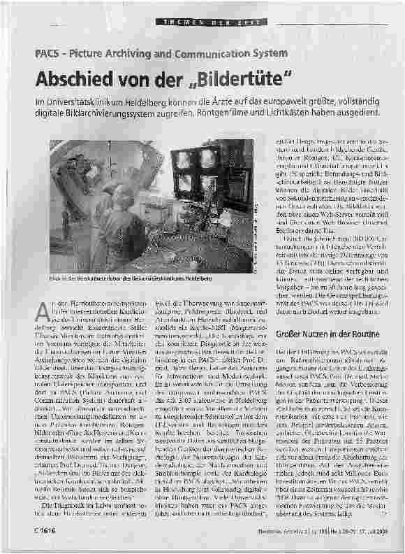 Vorschauseite 1: PACS - Picture Archiving and Communication SystemAbschied von der Bildertüte