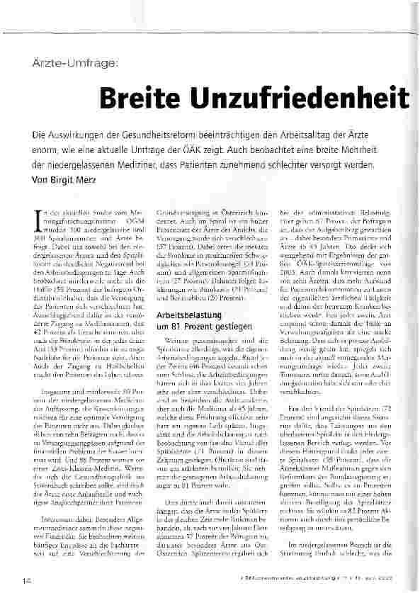 Vorschauseite 1: Ärzte-Umfrage: Breite Unzufriedenheit mit Gesundheitsreform