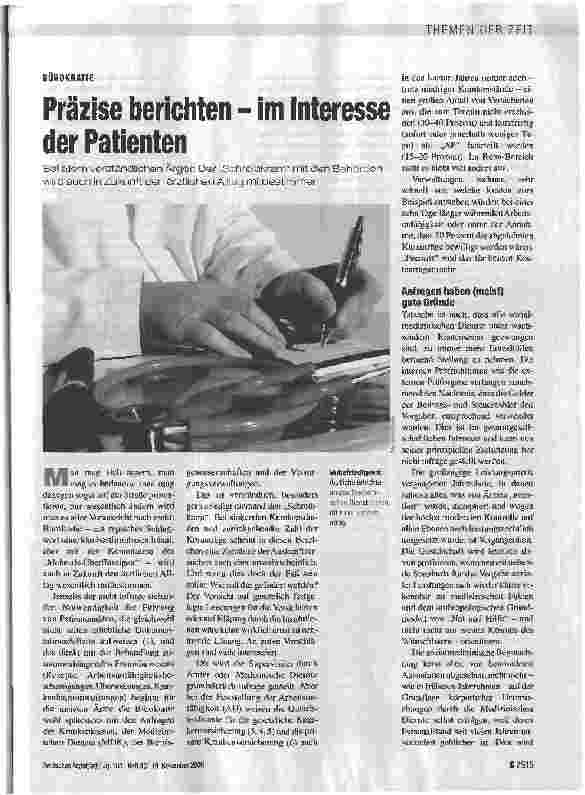 Vorschauseite 1: Präzise berichten - im Interesse der Patienten