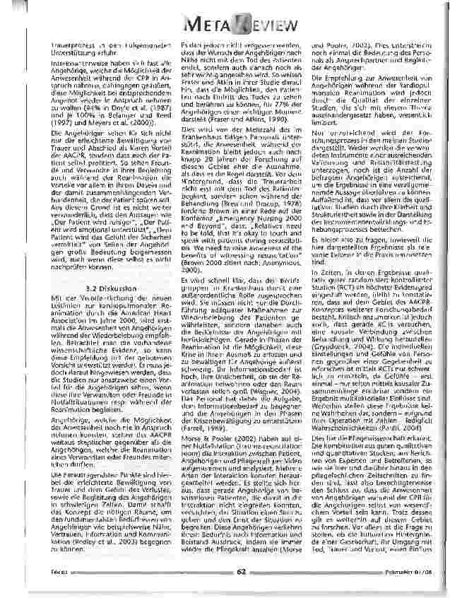 Vorschauseite 3: Einstellungen und Erfahrungen von Angehörigen zur Anwesenheit von Angehörigen während der kardiopulmonalen Reanimation