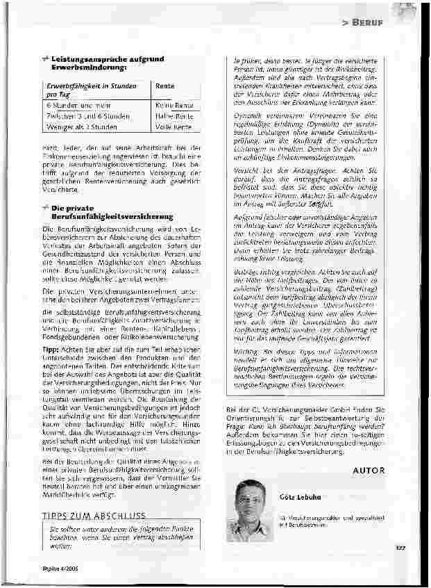 Vorschauseite 3: Berufsunfähigkeitsversicherung - Private Vorsorge ist sinnvoll