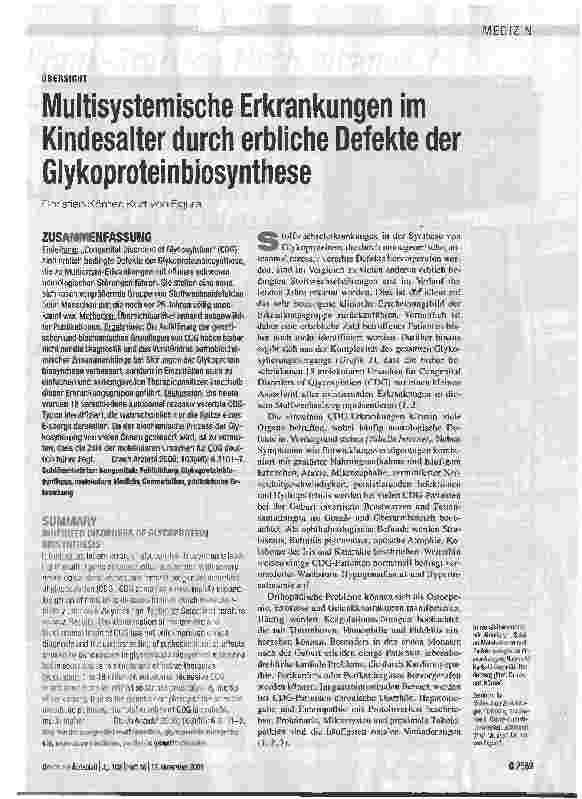 Vorschauseite 1: Multisystemische Erkrankungen im Kindesalter durch erbliche Defekte der Glykoproteinbiosynthese