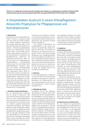 Vorschauseite 1: A-Streptokokken-Ausbruch in einem Altenpflegeheim: Amoxicillin-Prophylaxe für Pflegepersonal und Kontaktpersonen