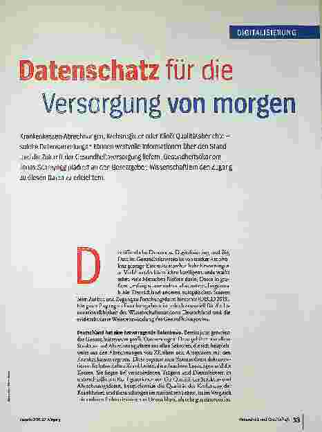 Vorschauseite 1: Datenschatz für die Versorgung von morgen