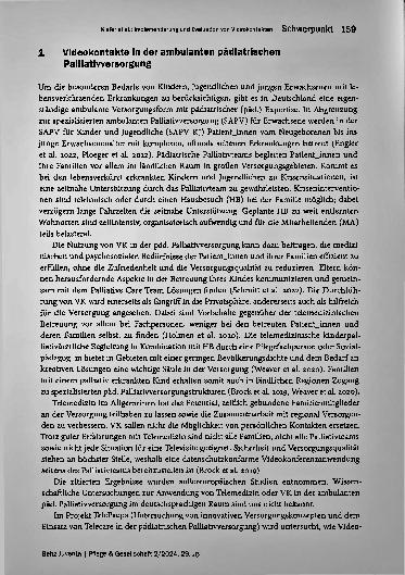 Vorschauseite 2: Implementierung und Evaluation von Videokontakten in der spezialisierten ambulanten pädiatrischen Palliativversorgung
