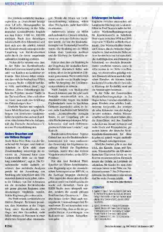 Vorschauseite 3: Häufung der Leukämiefälle ist entweder zufällig oder hat andere Ursachen