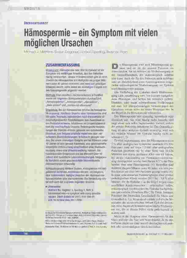 Vorschauseite 1: Hämospermie - ein Symptom mit vieien möglichen Ursachen