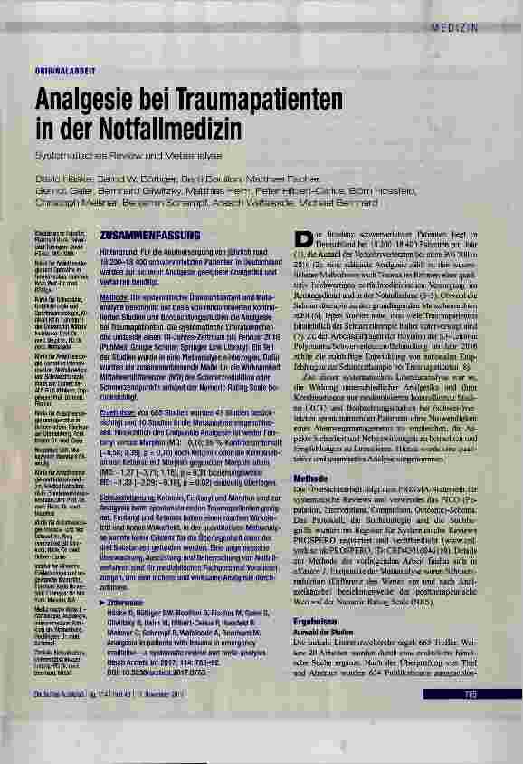 Vorschauseite 1: Analgesie bei Traumapatienten in der Notfallmedizin