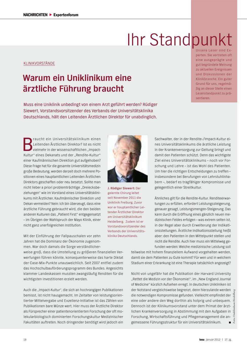 Vorschauseite 1: Warum ein Uniklinikum eine ärztliche Führung braucht