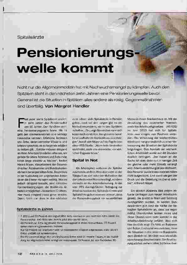 Vorschauseite 1: Pensionierungswelle kommt