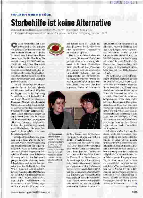Vorschauseite 1: Sterbehilfe ist keine Alternative