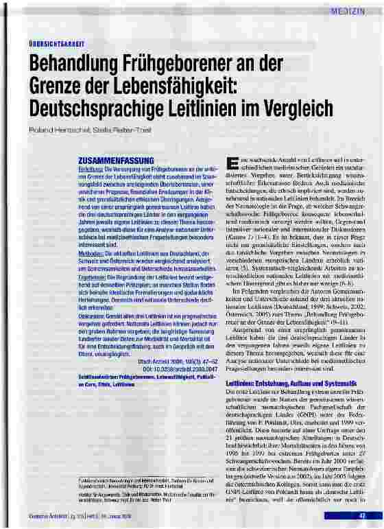 Vorschauseite 1: Behandlung Frühgeborener an der Grenze der Lebensfähigkeit:Deutschsprachige Leitlinien im Vergleich