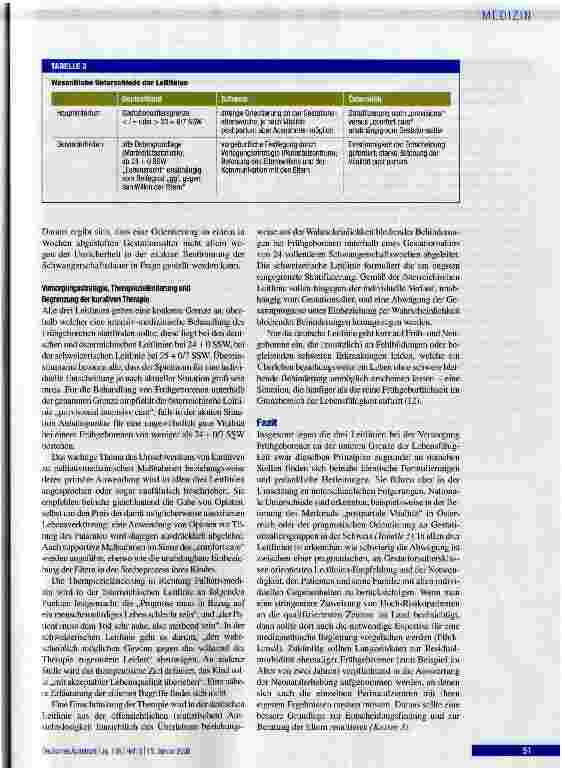 Vorschauseite 5: Behandlung Frühgeborener an der Grenze der Lebensfähigkeit:Deutschsprachige Leitlinien im Vergleich