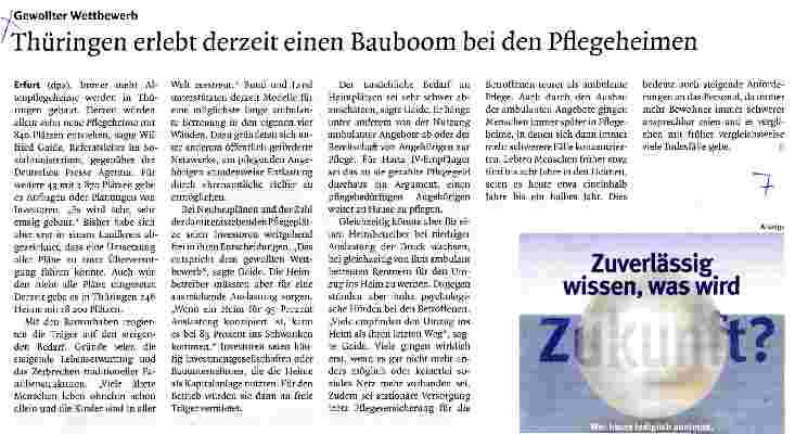 Vorschauseite 1: Thüringen erlebt derzeit einen Bauboom bei den Pflegeheimen