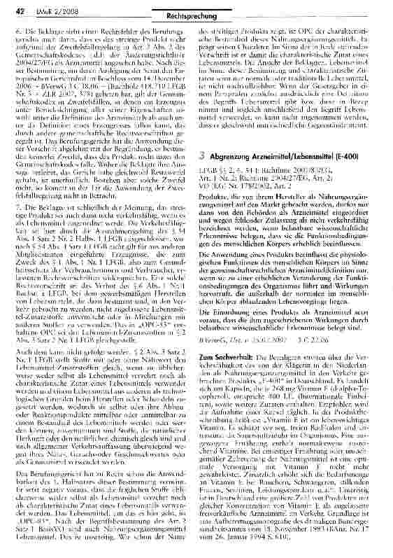 Vorschauseite 1: Abgrenzung Arzneimittel/Lebensmittel (E-400)