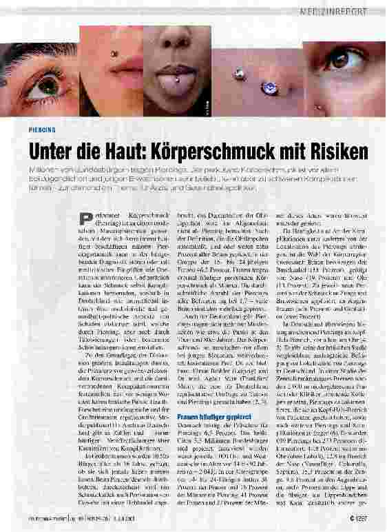 Vorschauseite 1: Unter die Haut: Körperschmuck mit Risiken