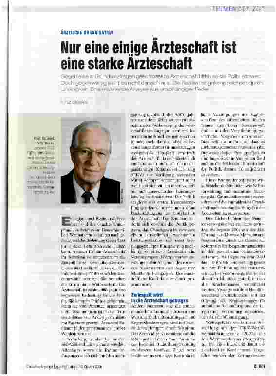Vorschauseite 1: ÄRZTLICHE ORGANISATION Nur eine einige Ärzteschaft ist eine starke Ärzteschaft