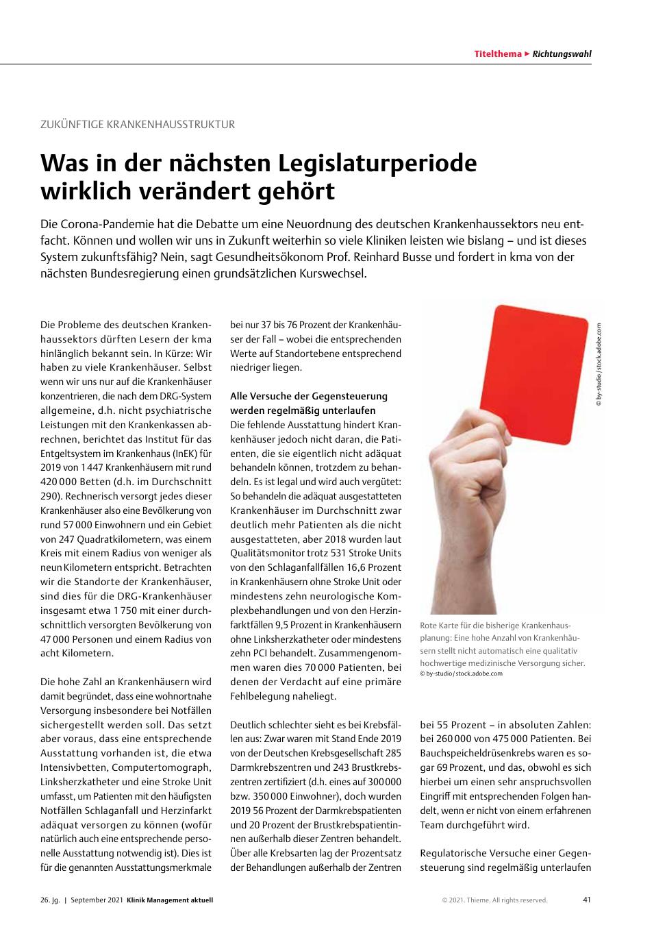 Vorschauseite 1: Zukünftige Krankenhausstruktur: Was in der nächsten Legislaturperiode wirklich verändert gehört