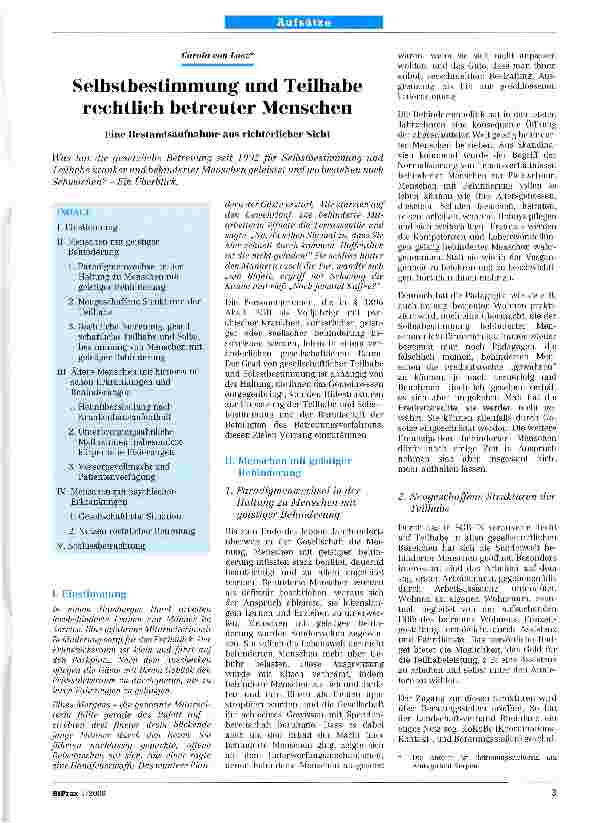 Vorschauseite 1: Selbstbestimmung und Teilhabe rechtlich betreuter MenschenEine Bestandsaufnahme aus richterlicher Sicht