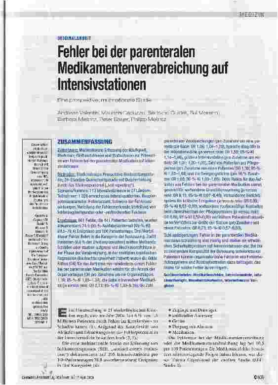 Vorschauseite 1: Fehler bei der parenteralen Medikamentenverabreichung auf Intensivstationen