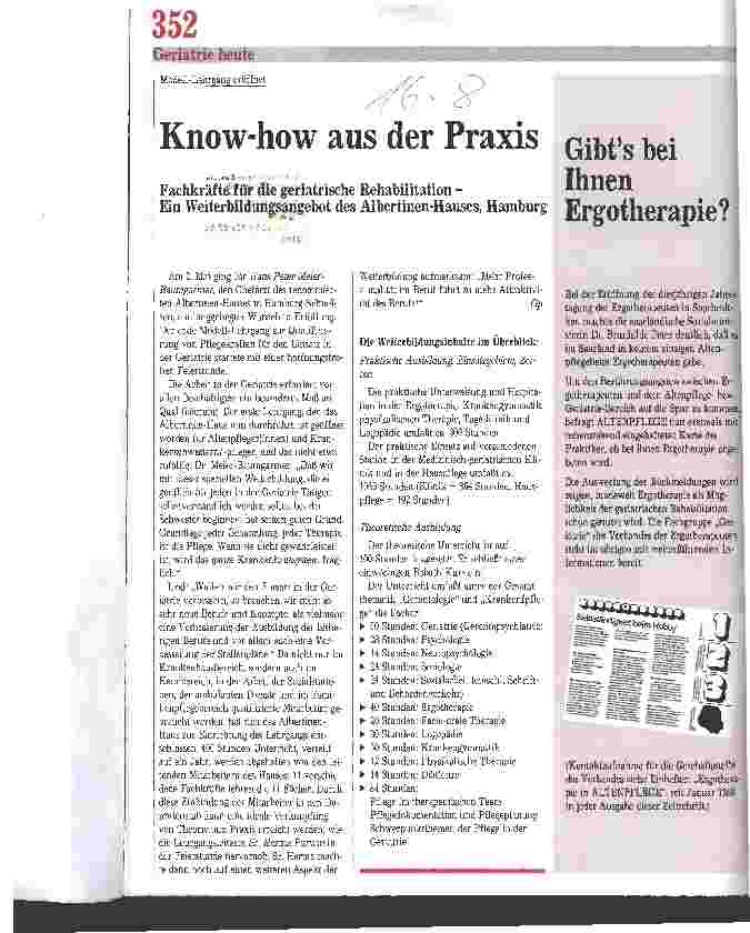 Vorschauseite 1: Modell-Lehrgang eröffnet: Know-how aus der Praxis Fachkräfte für die geriatrische Rehabilitation - Weiterbildung
