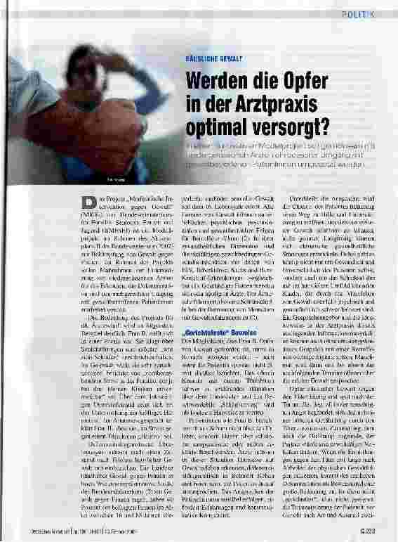 Vorschauseite 1: Werden die Opfer in der Arztpraxis optimal versorgt?