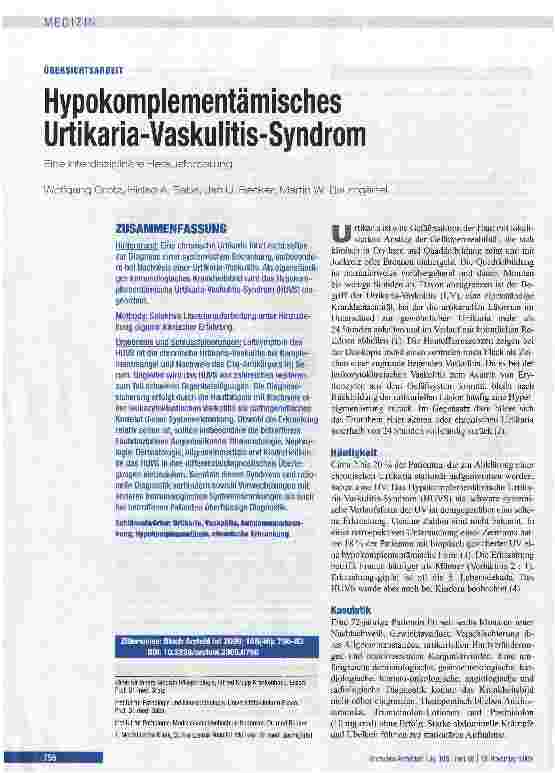 Vorschauseite 1: Hypokomplementämisches Urtikaria-Vaskulitis-Syndrom
