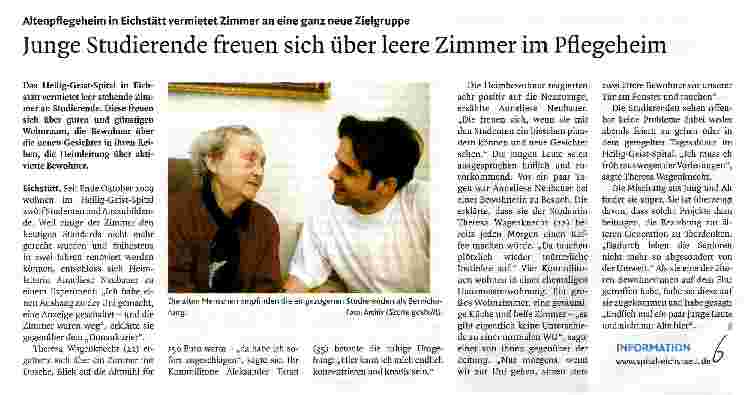 Vorschauseite 1: Junge Studierende freuen sich über leere Zimmer im Pflegeheim