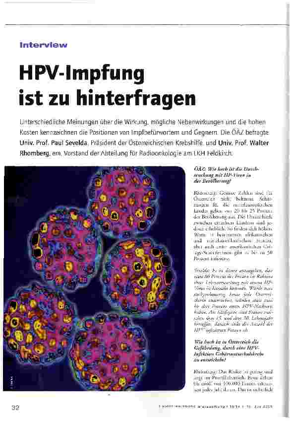 Vorschauseite 1: InterviewHPV-lmpfung ist zu hinterfragen