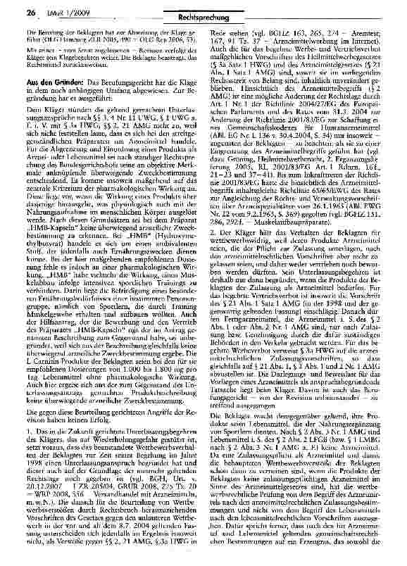 Vorschauseite 2: Abgrenzung Arzneimittel/Lebensmittel (HMB-Kapseln)