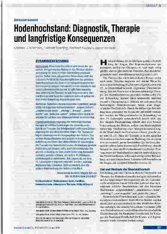Vorschauseite 1: Hodenhochstand: Diagnostik, Therapie und langfristige Konsequenzen