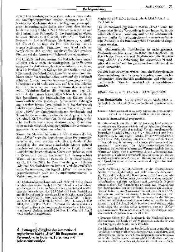 Vorschauseite 4: Löschung der Wortmarke „JAVA für Schokolade und Schokoladenwaren wegen entgegenstehenden Freihaltebedürfnisses