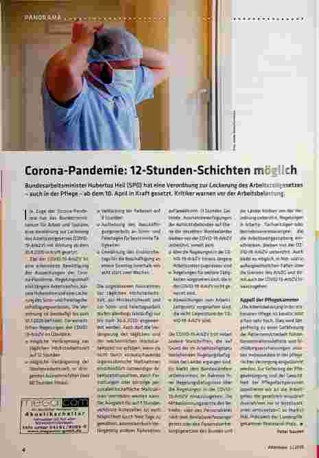 Vorschauseite 1: Corona-Pandemie: 12-Stunden-Schichten möglich