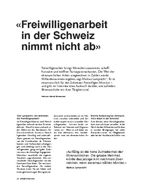 Vorschauseite 1: "Freiwilligenarbeit in der Schweiz nimmt nicht ab"
