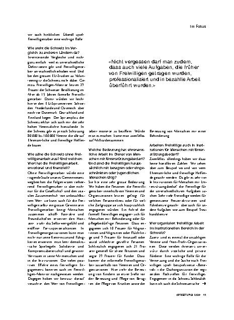 Vorschauseite 2: "Freiwilligenarbeit in der Schweiz nimmt nicht ab"