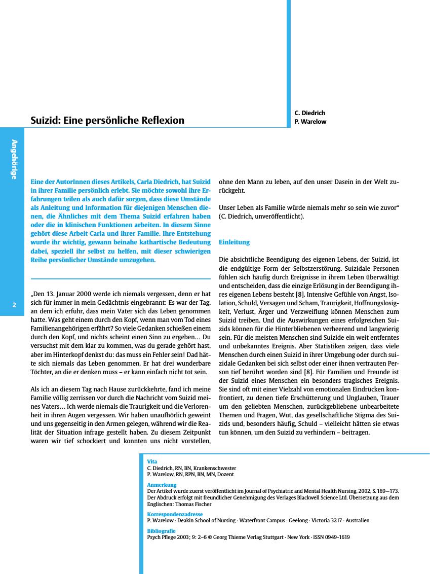 Vorschauseite 1: Suizid: Eine persönliche Reflexion
