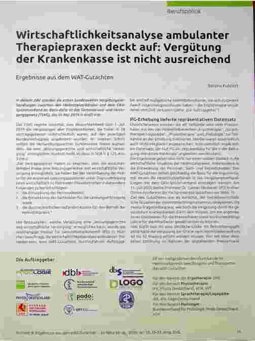 Vorschauseite 1: Wirtschaftlichkeitsanalyse ambulanter Therapiepraxen deckt auf: Vergütung der Krankenkasse ist nicht ausreichend.