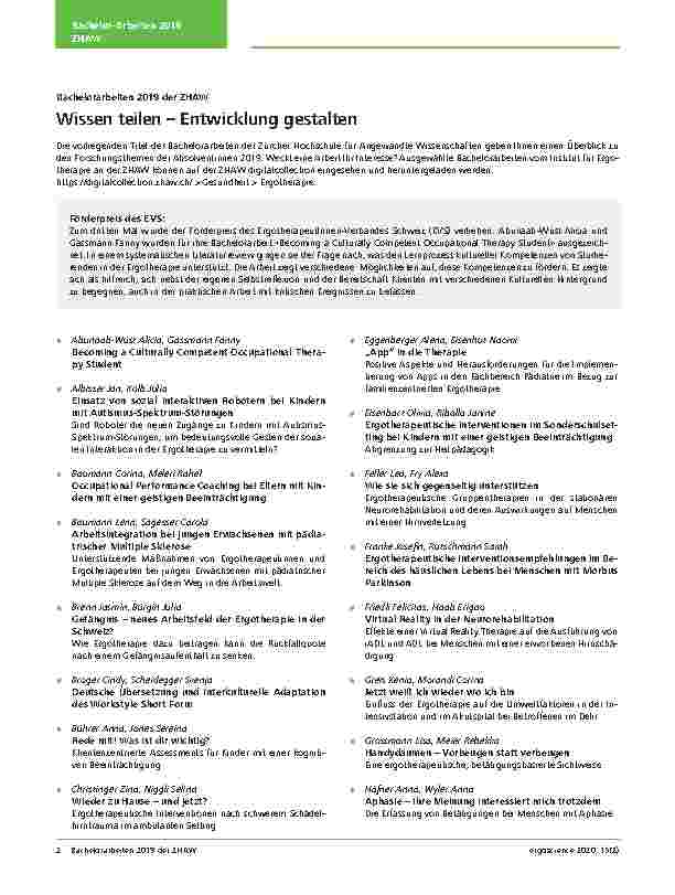 Vorschauseite 1: Bachelorarbeiten 2019 der ZHAW Wissen teilen – Entwicklung gestalten
