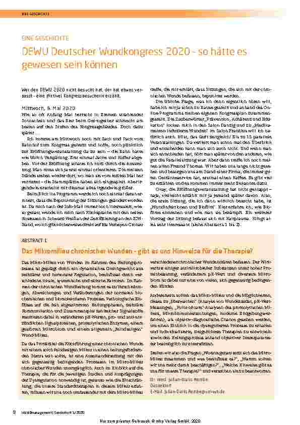 Vorschauseite 1: DEWU Deutscher Wundkongress 2020 – so hätte es gewesen sein können