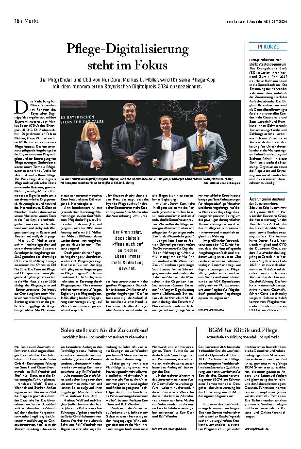 Vorschauseite 1: Pflege-Digitalisierung steht im Fokus.