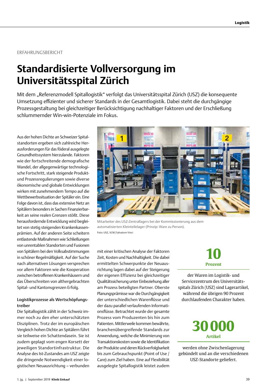 Vorschauseite 1: Erfahrungsbericht: Standardisierte Vollversorgung im Universitätsspital Zürich